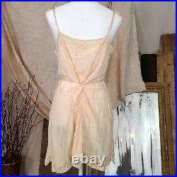 Tan Antique 1920s 1930 Silk Dress Slip Sleeveless Strappy Vintage Lace Underwear
