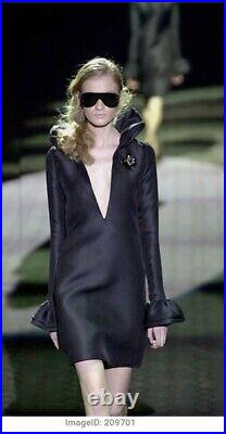 Tom Ford Gucci Runway 2000 Black Vintage Silk Ruffle Dtess Sz 42