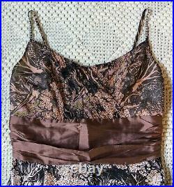 Tracy Reese 100% silk trees gothic floral black brown satin vintage slip dress 8