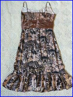 Tracy Reese 100% silk trees gothic floral black brown satin vintage slip dress 8