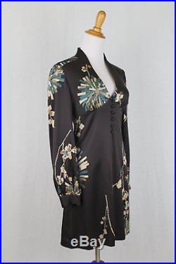 Trina Turk 1930's 40's Inspired Long Sleeve Silk Slip Dress Retro French Woman 0