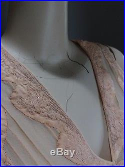 True 1920s Vintage Intricate Embroidered Silk Slip Dress Small Stunning Example
