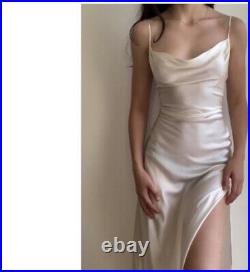 True Vintage 100% Silk Maxi Long Slip Dress Side Slit Medium Cowl Neck
