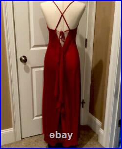 True Vintage 100% Silk Maxi Long Slip Dress Side Slit Size Med Red Crimson Y2K