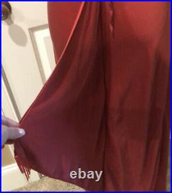 True Vintage 100% Silk Maxi Long Slip Dress Side Slit Size Med Red Crimson Y2K