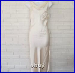 True Vintage 100% Silk Maxi Long Slip Dress Side Slit Size Medium Lace 90's