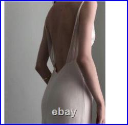 True Vintage 100% Silk Maxi Long Slip Dress Side Slit Size Medium Lace 90's