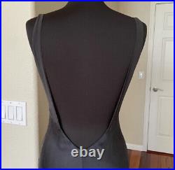 True Vintage 100% Silk Maxi Long Slip Dress Side Slit Size Small Black Lace 90's