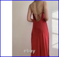 True Vintage 100% Silk Maxi Long Slip Dress Side Slit Size Small Red Lace 90's