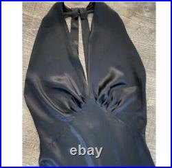 True Vintage 100% Silk Mini Slip Dress Size Med Black Backless 90's