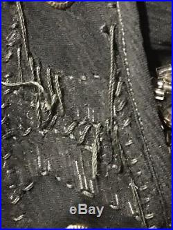 True Vintage 1920's Flapper Dress Black Silk Chiffon Beaded Sequin Fringe Slip