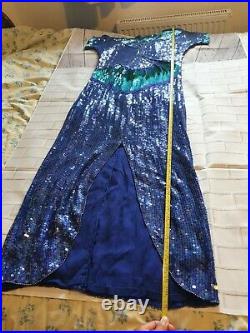 True Vintage Serenade Fully Beaded Mermaid Slip Maxi Silk Dress UK M sequin Rare