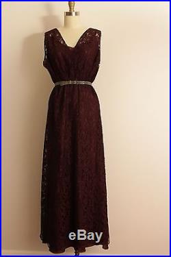 True vintage 1930s lace gown & blouse, size L, burgundy, dress, incl. Slip