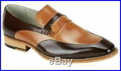 Two Tone Tan Brown Moccasin Loafer Slip Ons Vintage Leather Formal Dress Shoes