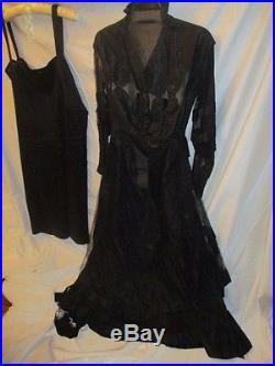 Unusual Edwardian Victorian Satin Mourning Gown Netting tulle beads pleats slip