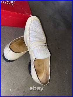 Used With Box 1970s STUART McGUIRE Vintage Cream Slip-on Dress Shoes 9.5
