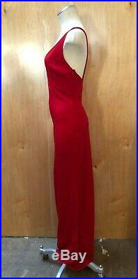 VALENTINO VTG Red Deep V Embellished Beaded Neck Sleeveless Maxi Slip Dress 42/6