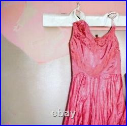 VICTORIAN vtg Lace Night Gown Slip Dress Pink Cranberry Thin Pretty Long Flowy