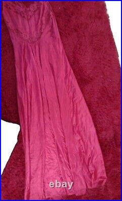 VICTORIAN vtg Lace Night Gown Slip Dress Pink Cranberry Thin Pretty Long Flowy