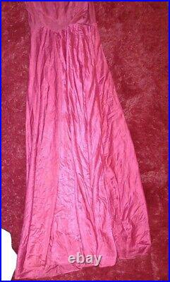 VICTORIAN vtg Lace Night Gown Slip Dress Pink Cranberry Thin Pretty Long Flowy