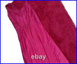 VICTORIAN vtg Lace Night Gown Slip Dress Pink Cranberry Thin Pretty Long Flowy