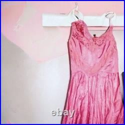 VICTORIAN vtg Lace Night Gown Slip Dress Pink Cranberry Thin Pretty Long Flowy