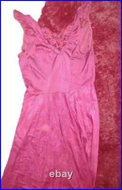 VICTORIAN vtg Lace Night Gown Slip Dress Pink Cranberry Thin Pretty Long Flowy