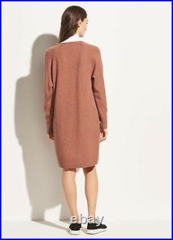 VINCE Vintage Rose Wool CASHMERE Soft Deep V-Neck Raglan Sweater Dress LARGE NWD