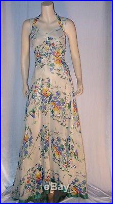 VINTAGE 1930s OFF-WHITE FLORAL CREPE GOWN WITH JACKET AND SLIP 3 PC. BEAUTY