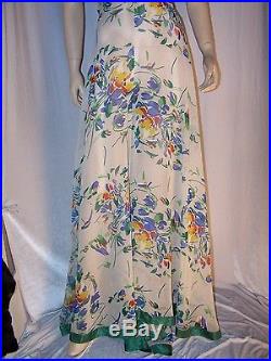 VINTAGE 1930s OFF WHITE FLORAL CREPE GOWN WITH JACKET AND SLIP 3 PC. BEAUTY