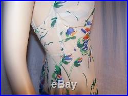 VINTAGE 1930s OFF-WHITE FLORAL CREPE GOWN WITH JACKET AND SLIP 3 PC. BEAUTY