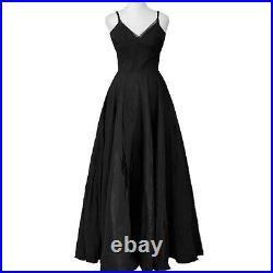 VINTAGE 1940s Black Taffeta Corset Waist Sleeveless Gothic Full Slip Maxi Dress