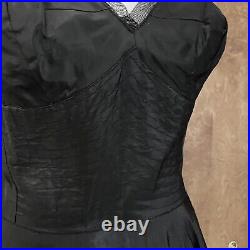 VINTAGE 1940s Black Taffeta Corset Waist Sleeveless Gothic Full Slip Maxi Dress