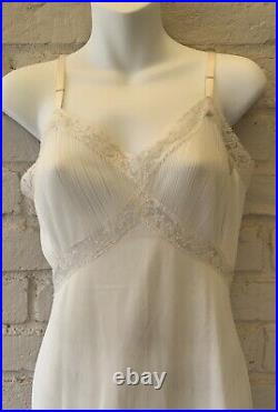 VINTAGE 1950s Nylon slip dress nightgown off white accordion lace sheer gown