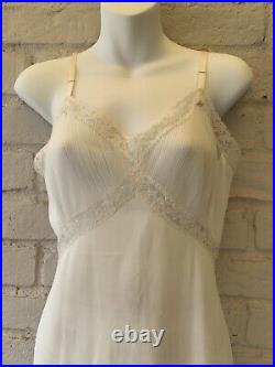 VINTAGE 1950s Nylon slip dress nightgown off white accordion lace sheer gown