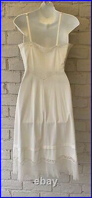 VINTAGE 1950s Nylon slip dress nightgown off white accordion lace sheer gown