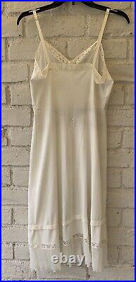 VINTAGE 1950s Nylon slip dress nightgown off white accordion lace sheer gown