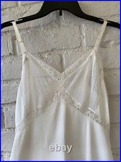 VINTAGE 1950s Nylon slip dress nightgown off white accordion lace sheer gown