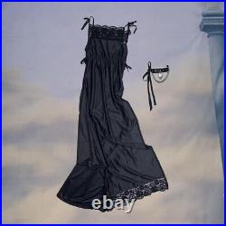 VINTAGE 70s BLACK NYLON SATIN BOW MAXI SLIP DRESS