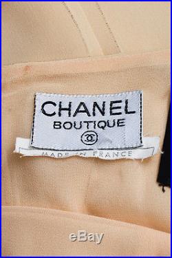 VINTAGE Chanel Boutique Beige Black Silky Two Tone Sleeveless Slip Dress