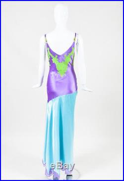 VINTAGE Gianni Versace Couture Purple Blue & Green Silk Lace Slip Dress SZ 40