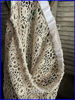 VINTAGE Handmade CROCHET CREAM IVORY Shirt & Skirt DRESS w Separate Vintage Slip