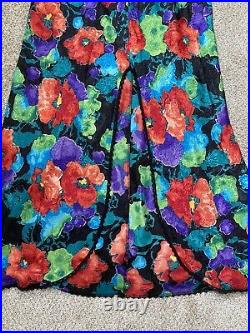 VINTAGE INDULGENCE 80s XL Floral Slip Dress Lace Trimming Slit Down the Middle