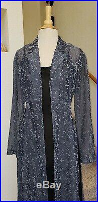 VINTAGE NORMA KAMALI 80s Blue Sheer Long Dress/Coat with Black Slip Dress Size S