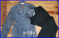 VINTAGE NORMA KAMALI 80s Blue Sheer Long Dress/Coat with Black Slip Dress Size S