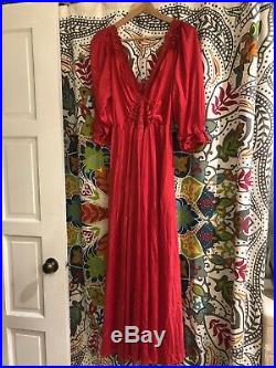 VINTAGE OLGA Cherry Red 1950s 60s Nightgown Lingerie Lace Dress L XS/S
