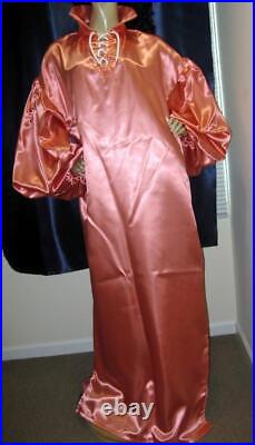 VINTAGE SATIN! Special High Gloss Apricot Bridal Satin Balloon Shirt Gown