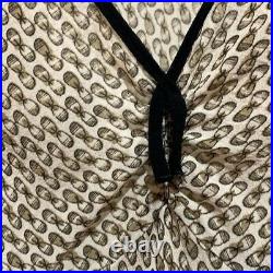 VINTAGE SILK SLIP DRESS NIGHTIE BIAS CUT neutral pattern black ruffle butterfly