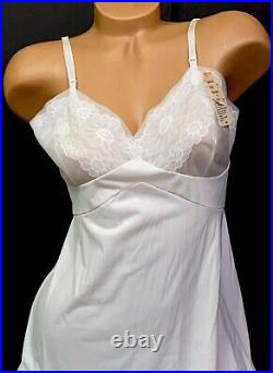 VINTAGE SLIP Chemise LINGERIE SILKY WHITE nylon chiffon VANITY FAIR sz 38 9#B1