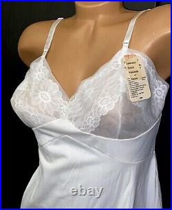 VINTAGE SLIP Chemise LINGERIE SILKY WHITE nylon chiffon VANITY FAIR sz 38 9#B1